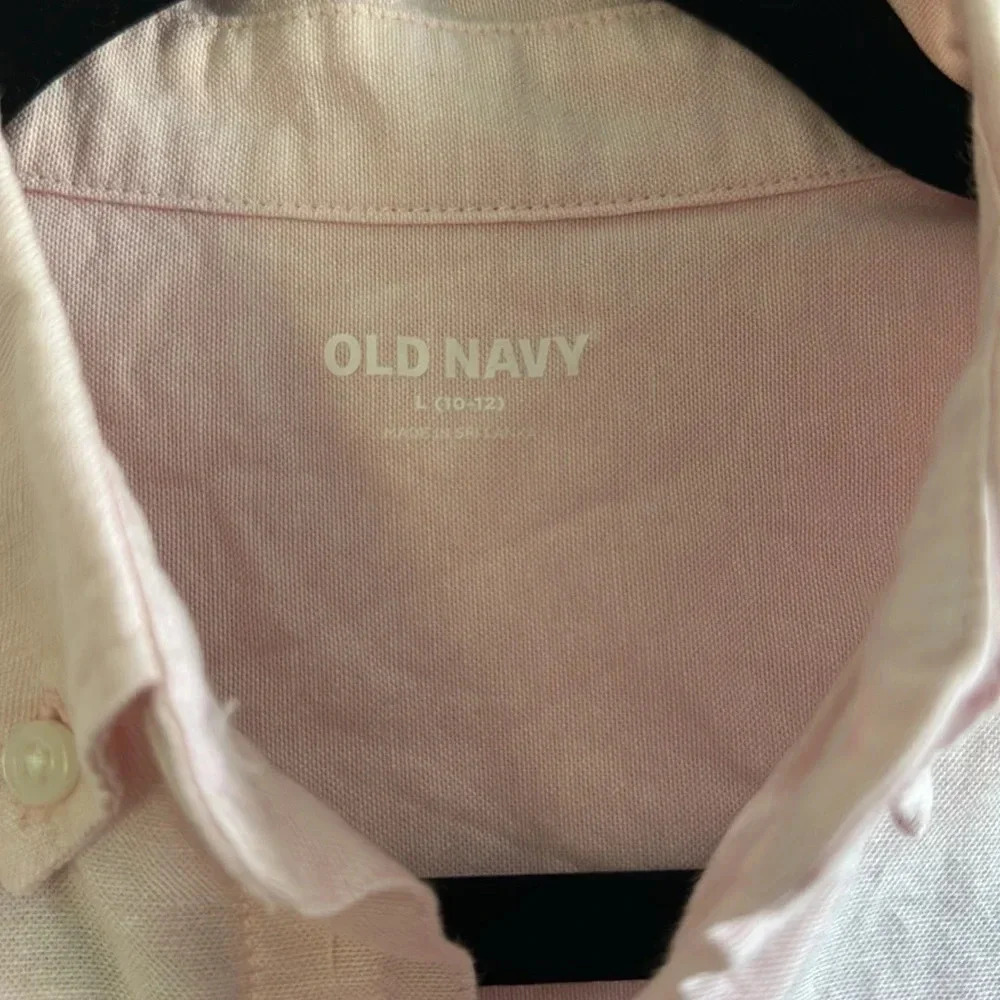 Old Navy Short Sleeve Button Down Boys Pink Shirt size L 10-12 - Picture 3 of 5